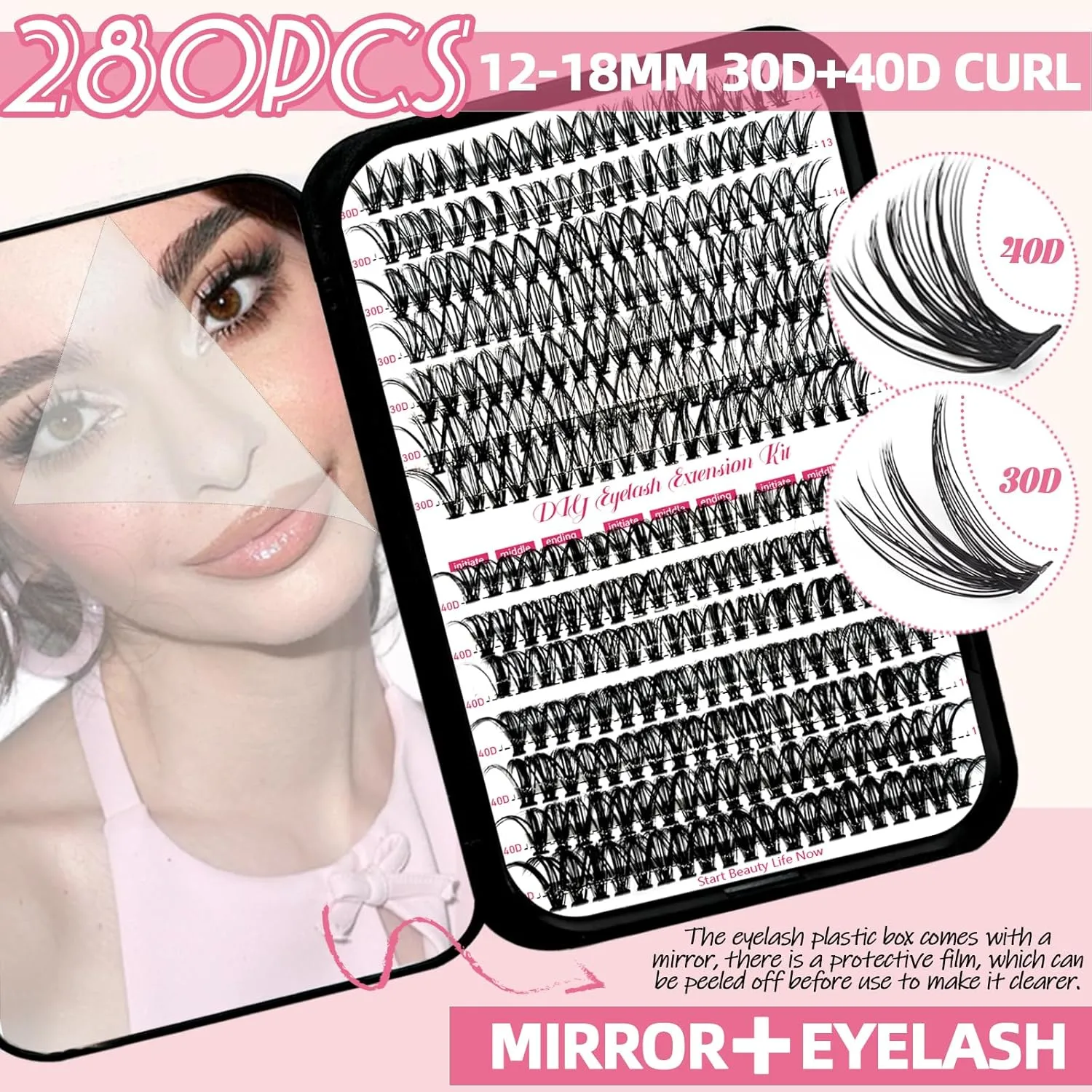 DIY Wispy Lash Extension Kit 570Pcs D Curl 6 styles Individual Lash Clusters Eyelash Extension with Lash Bond and Seal,Quick Glue Remover Tweezers Eyelash Brush Mini Applicator
