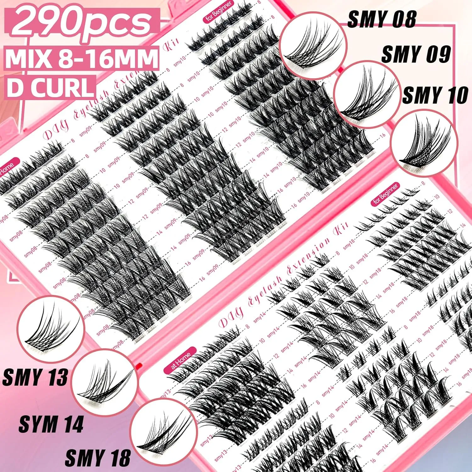 DIY Wispy Lash Extension Kit 570Pcs D Curl 6 styles Individual Lash Clusters Eyelash Extension with Lash Bond and Seal,Quick Glue Remover Tweezers Eyelash Brush Mini Applicator