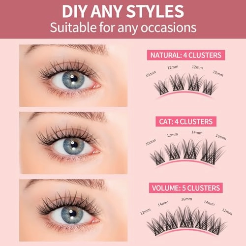 DIY Eyelash Extension Kit,114pcs 10-16mm Lash Cluster With Lash Bond and Seal Remover, Tweezers, Individual D Curl Manga Cluster Lashes, Natural Look, Hyacinth