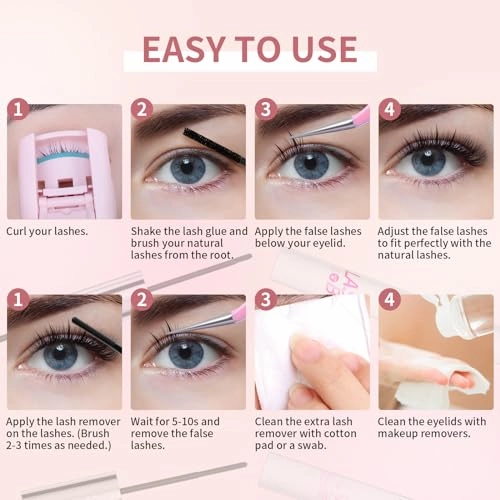 DIY Eyelash Extension Kit,114pcs 10-16mm Lash Cluster With Lash Bond and Seal Remover, Tweezers, Individual D Curl Manga Cluster Lashes, Natural Look, Hyacinth