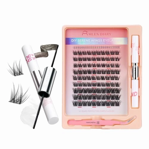 DIY Eyelash Extension Kit,114pcs 10-16mm Lash Cluster With Lash Bond and Seal Remover, Tweezers, Individual D Curl Manga Cluster Lashes, Natural Look, Hyacinth