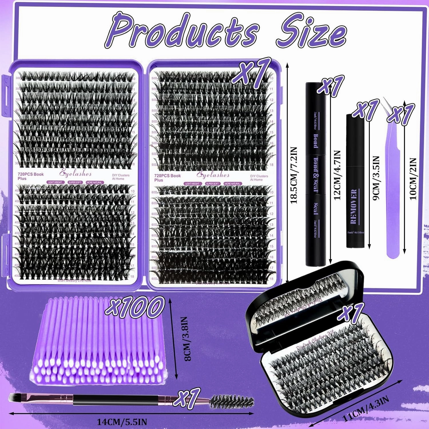 DIY Lash Extension Kit 840Pcs D Curl Individual Lash Clusters Eyelashes Extension Set with Mirror Lash Storage Box Lash Bond&Seal Glue Remover Tweezers Lash Brush Applicator