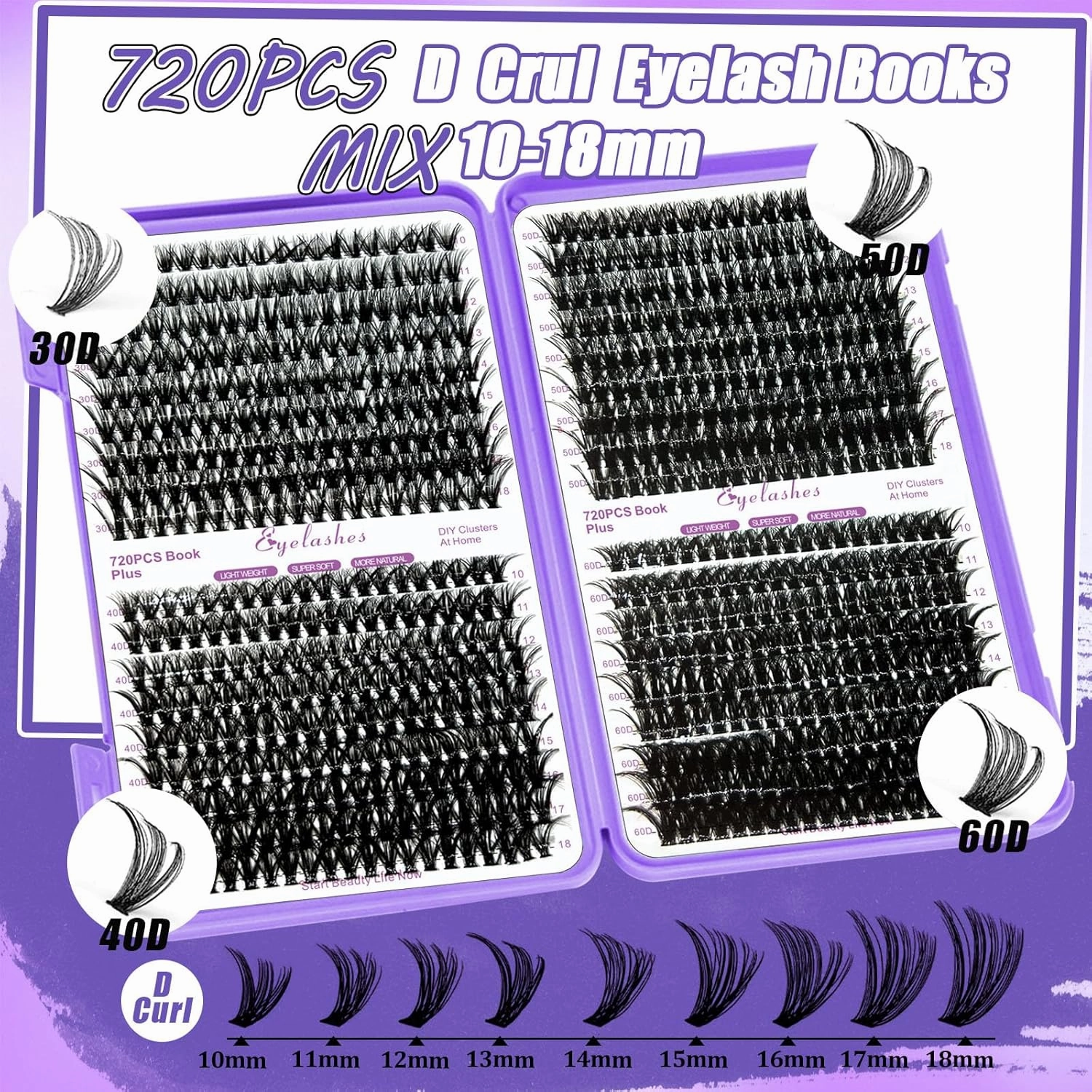 DIY Lash Extension Kit 840Pcs D Curl Individual Lash Clusters Eyelashes Extension Set with Mirror Lash Storage Box Lash Bond&Seal Glue Remover Tweezers Lash Brush Applicator