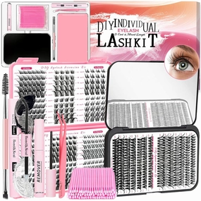 DIY Wispy Lash Extension Kit 580Pcs D Curl 6 styles Fox Eye Lashes Clusters Eyelash Extension with Lash Bond and Seal,Quick Glue Remover Tweezers Eyelash Brush Mini Applicator