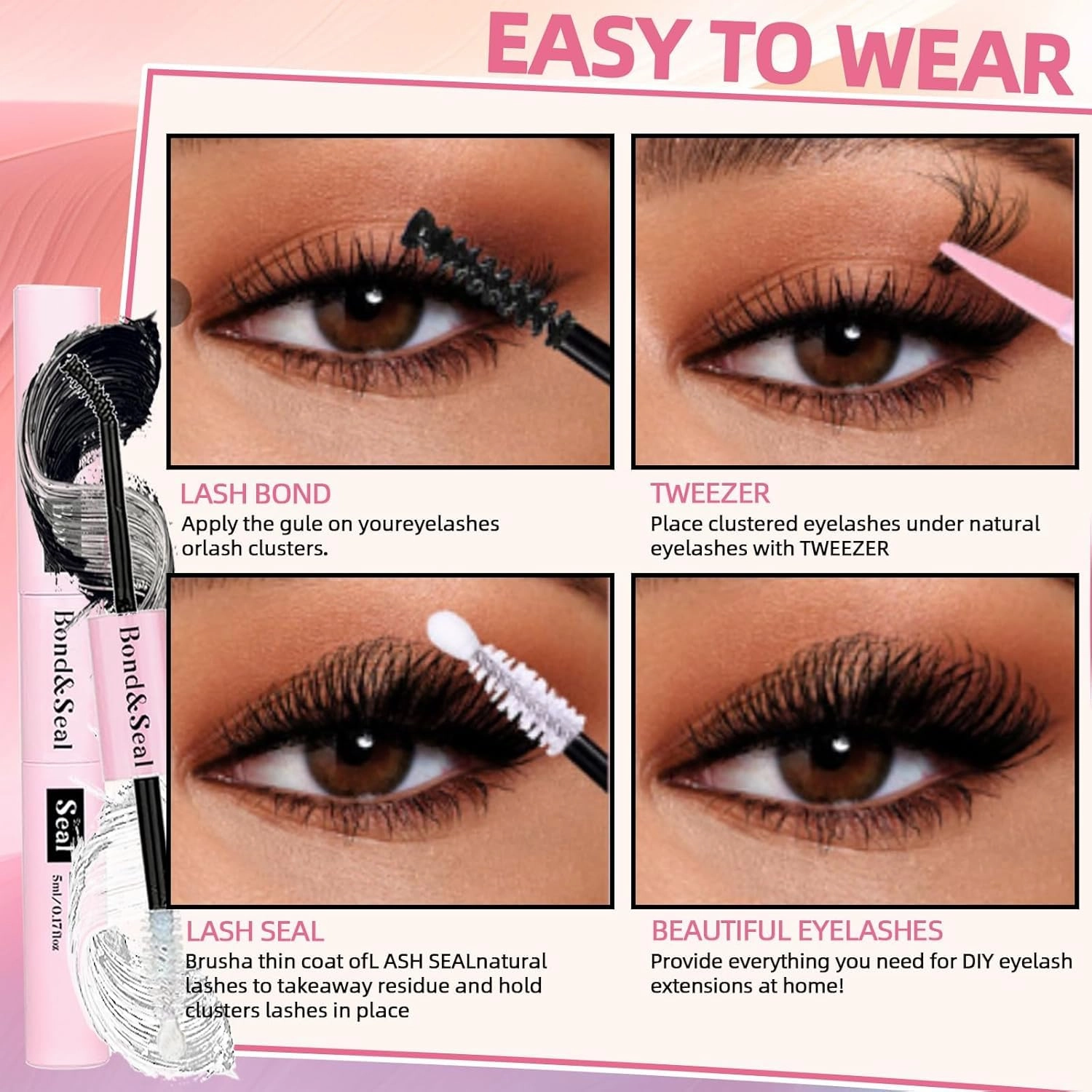 DIY Wispy Lash Extension Kit 580Pcs D Curl 6 styles Fox Eye Lashes Clusters Eyelash Extension with Lash Bond and Seal,Quick Glue Remover Tweezers Eyelash Brush Mini Applicator