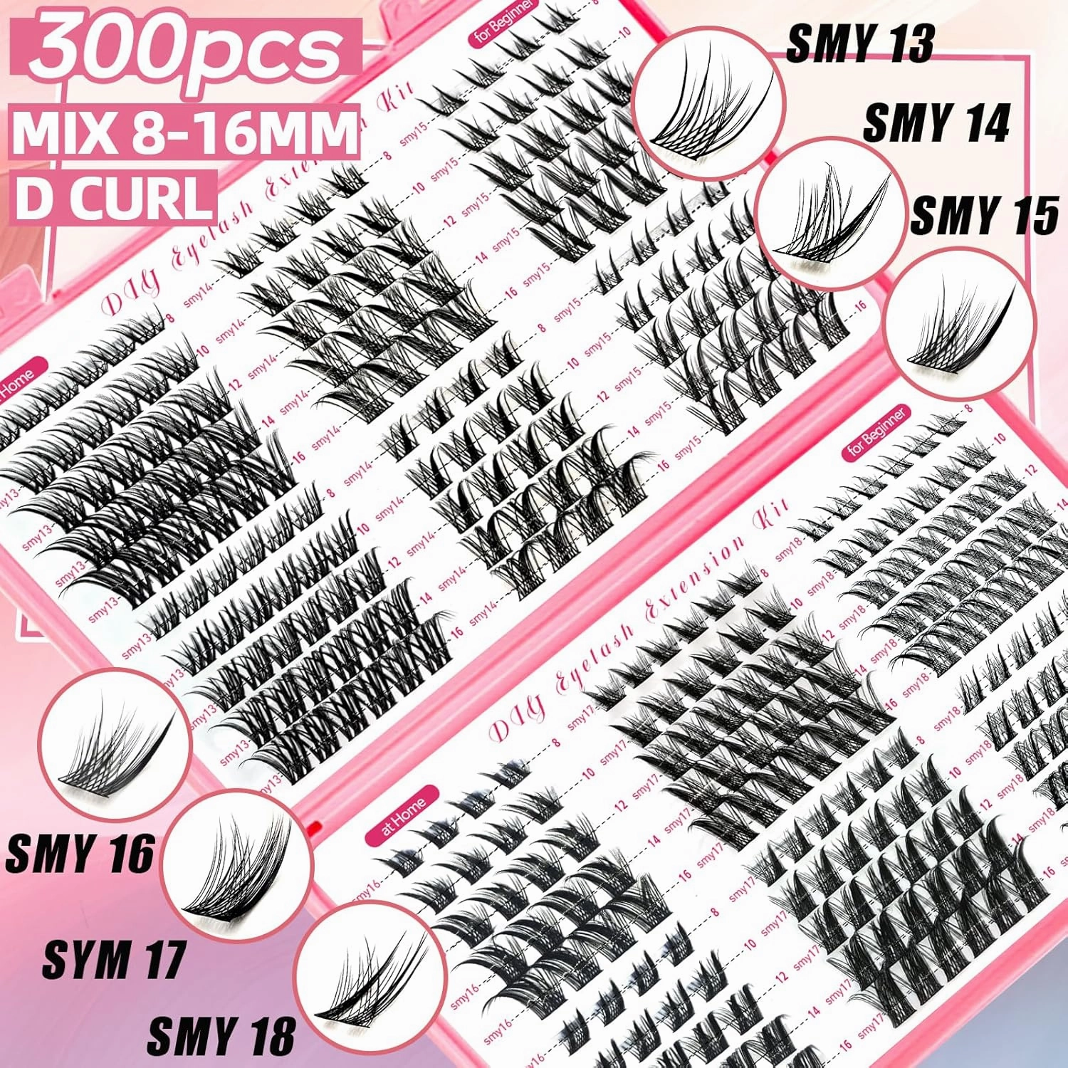DIY Wispy Lash Extension Kit 580Pcs D Curl 6 styles Fox Eye Lashes Clusters Eyelash Extension with Lash Bond and Seal,Quick Glue Remover Tweezers Eyelash Brush Mini Applicator