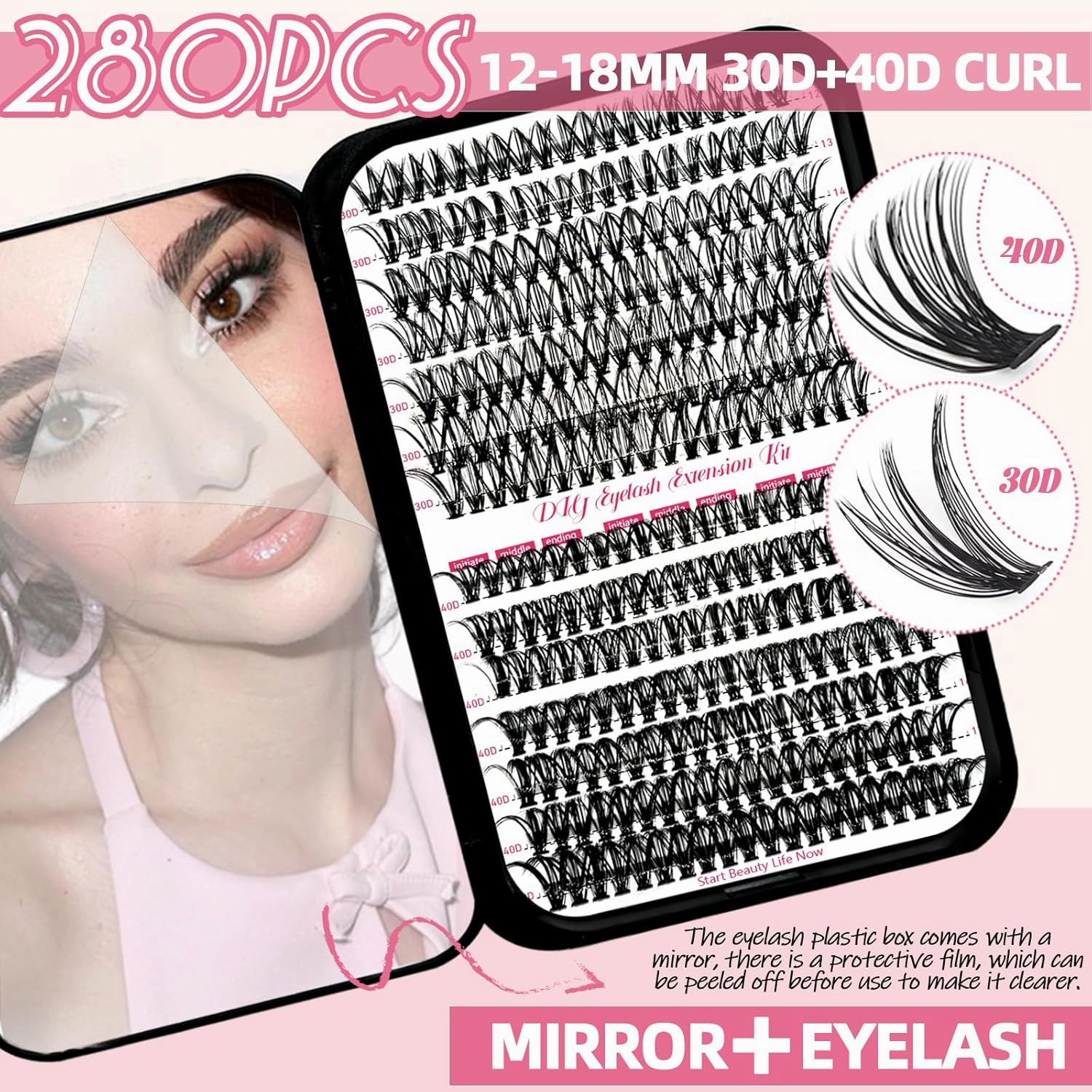 DIY Wispy Lash Extension Kit 580Pcs D Curl 6 styles Fox Eye Lashes Clusters Eyelash Extension with Lash Bond and Seal,Quick Glue Remover Tweezers Eyelash Brush Mini Applicator