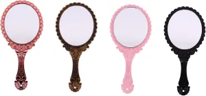 DOITOOL 4pcs Retro Floral Handheld Mirror Portable Oval Makeup Mirror Vintage Design Chic Colors for Travel and Daily Use