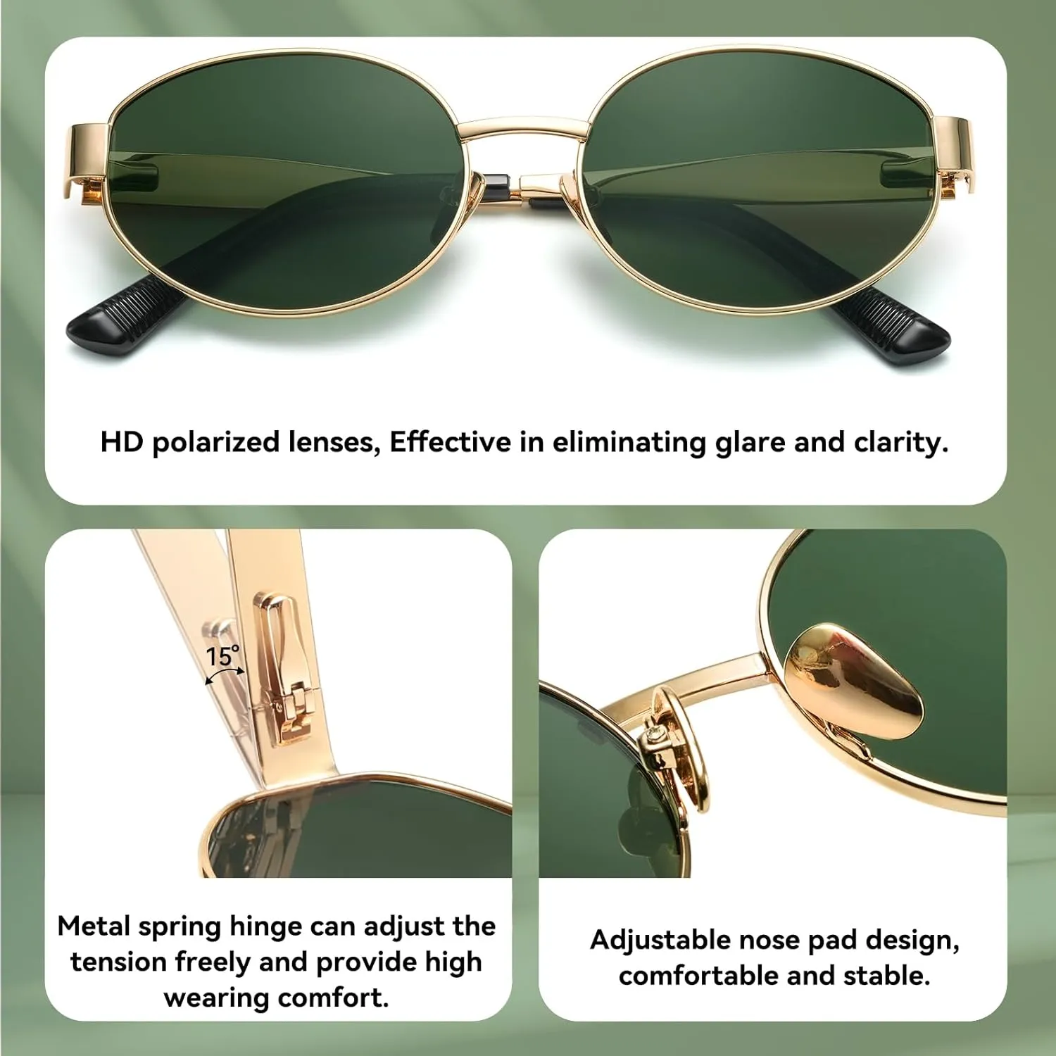 Dollger Retro Polarized Oval Sunglasses for Women Trendy Small Classic Designer Sunglasses Shades UV400 Protection