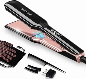 DORISILK 500 Degree High Temp Professional Hair Straightenr ， Ceramic Wide Flat Iron ，2 in 1 Hair Straightener and Curler，Plasma Flat Iron Get Frizz-Free and Shiny 500FW1