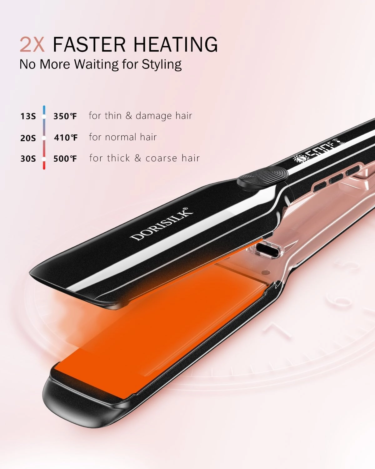 DORISILK 500 Degree High Temp Professional Hair Straightenr ， Ceramic Wide Flat Iron ，2 in 1 Hair Straightener and Curler，Plasma Flat Iron Get Frizz-Free and Shiny 500FW1