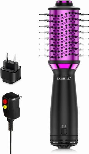 DORISILK Small Dual Voltage Blow Dryer Brush,4 in 1 Blow Dryer Brush for Drying Straightening Curling Volumizing，Travel Hot Air Styler with 2 Inch Oval Barrel