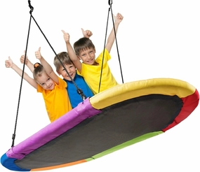 DORTALA Oval Swing, 60’’ Tree Swing with 40’’- 63’’ Adjustable Heights & Multi-ply Rope for Kids & Adults, Large Platform Swing for &Play, Giant Saucer Hammock for Backyard Playground, Multicolor