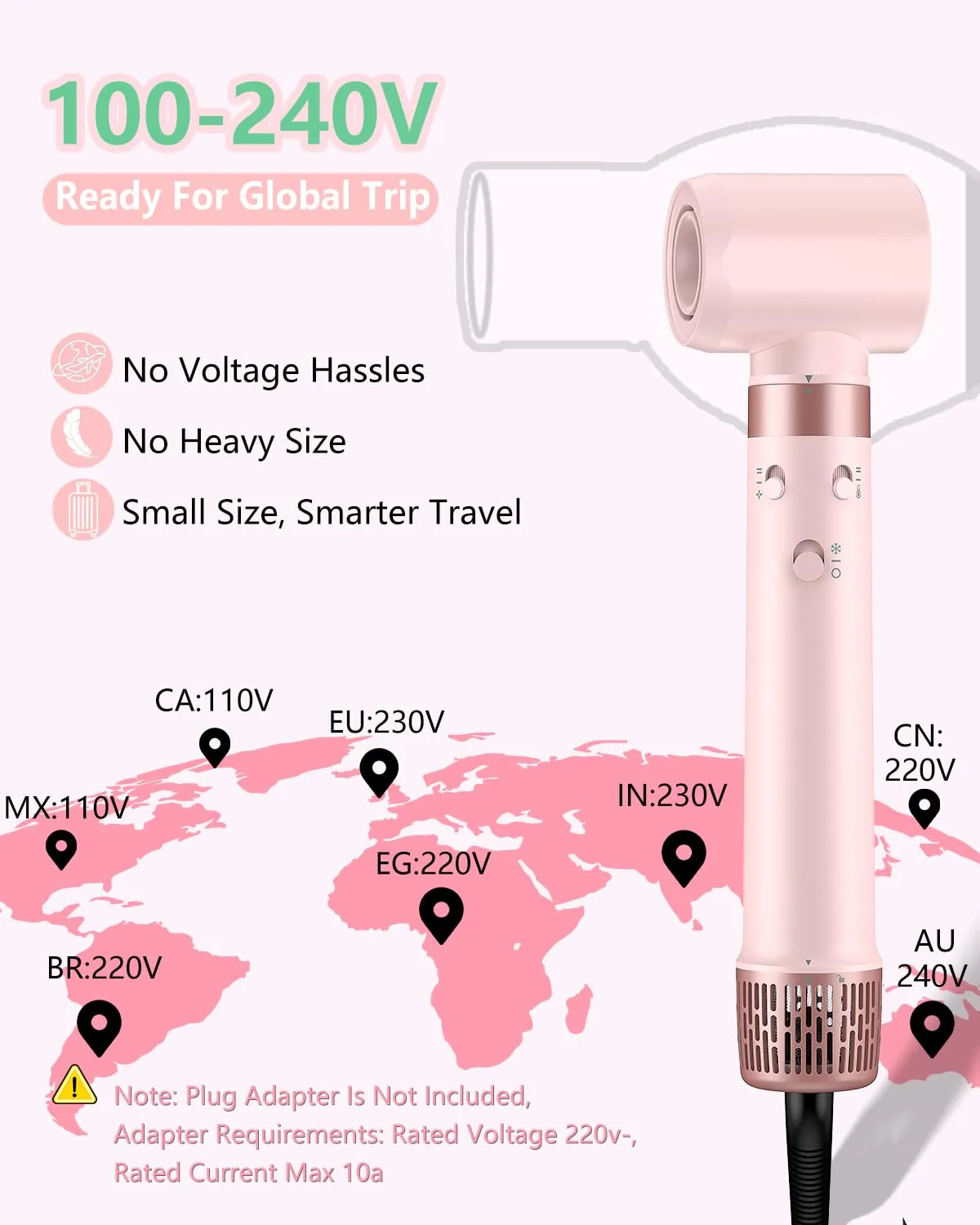 Dual Voltage 5 in 1 Hair Air Styler - Air Wrap Curler with High-Speed Hair Dryer, Straightening & Blow Dryer Brush for Multiple Styling, No Heat Damage Multi-Styler with Travel Case Global Edition