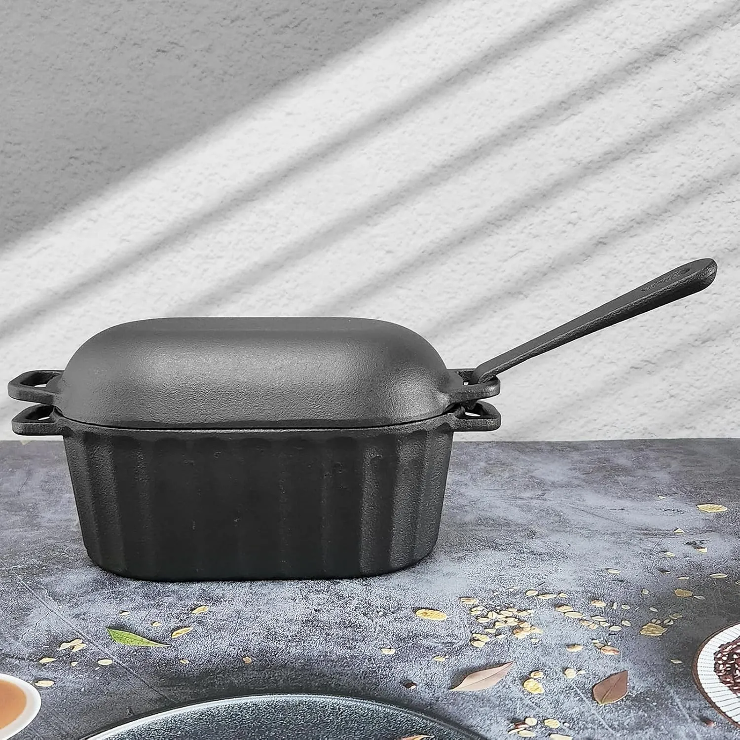 Dutch Oven Cast Iron Bread Pan with Lid Sourdough Loaf Pans for Baking Bread Large Heavy Vegetable Oil Oval Bread Dutch Oven with Movable Handle 4 Qt Black Dishwasher Safe