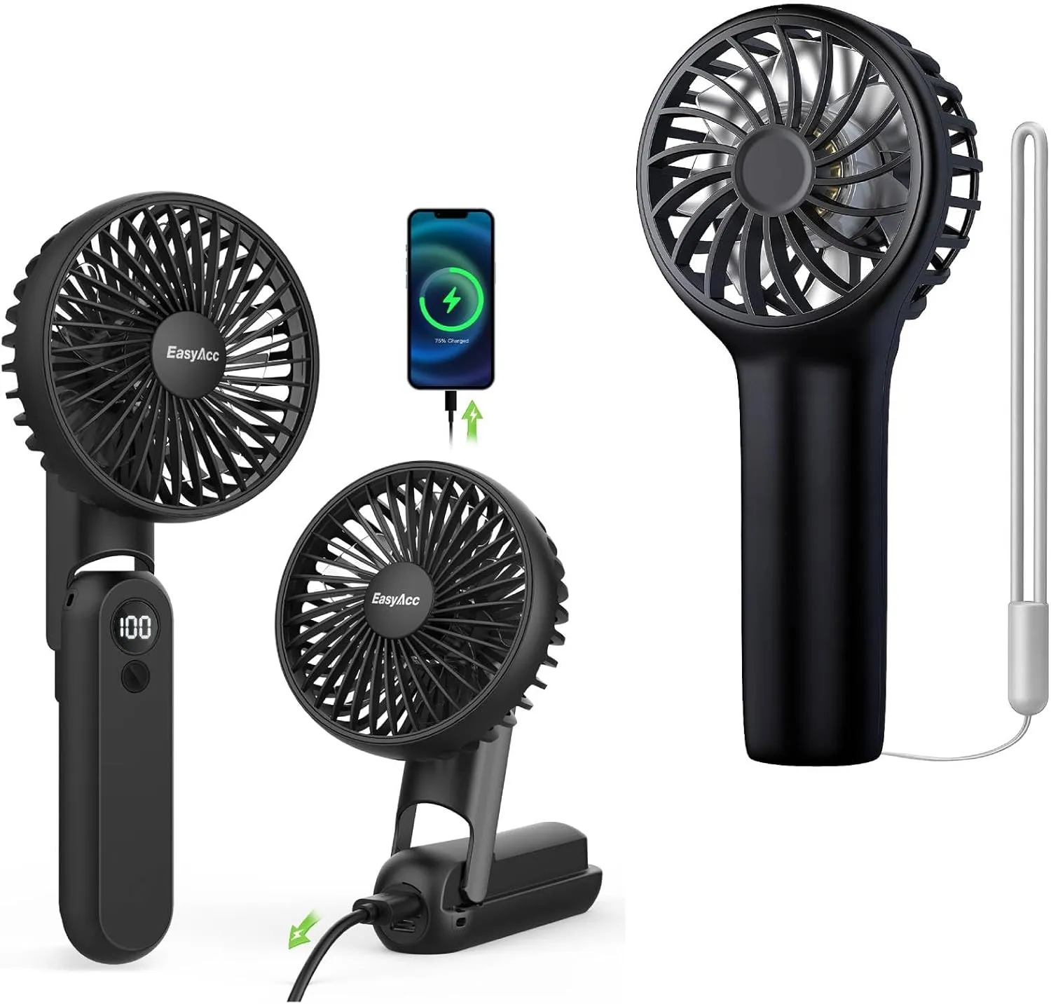 EasyAcc Portable Handheld Fan,4000 Battery Portable Fan for Travel Mini Portable Fan,Handheld Fan,3 Speed Personal Small Makeup Fan 2000 Battery