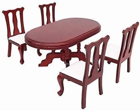 EatingBiting 1:12 Dollhouse Miniature Furniture Red Wooden Dining Table Chairs 5pcs Set 1 Table and 4 Chair Wooden Creative Handcraft Gift for Boys Girls Perfect for Interior Model.