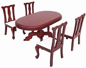 EatingBiting 1:12 Dollhouse Miniature Furniture Red Wooden Dining Table Chairs 5pcs Set 1 Table and 4 Chair Wooden Creative Handcraft Gift for Boys Girls Perfect for Interior Model.