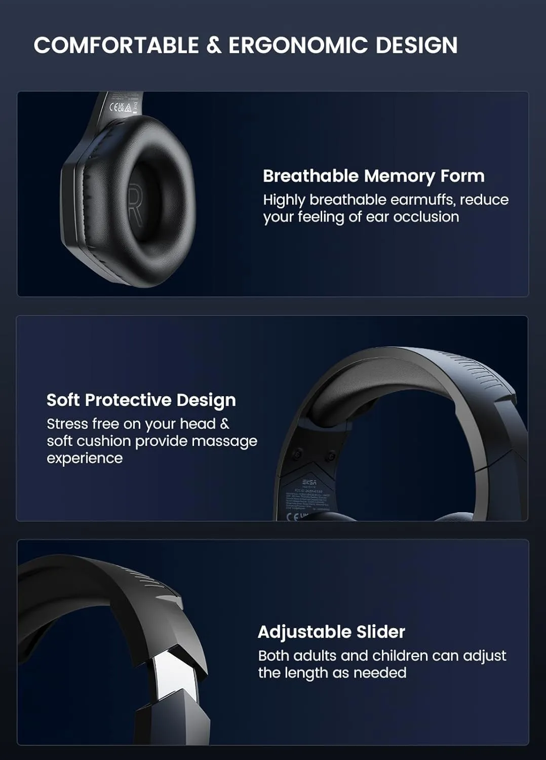 EKSA Wireless Gaming Headset, 2.4GHz USB Gaming Headphones with Microphone for PC, PS5, PS4, Nintendo Switch, 7.1 Surround Sound Gaming Headset, RGB Light, Ergonomic Design, 3.5mm Wired for Xbox Serie