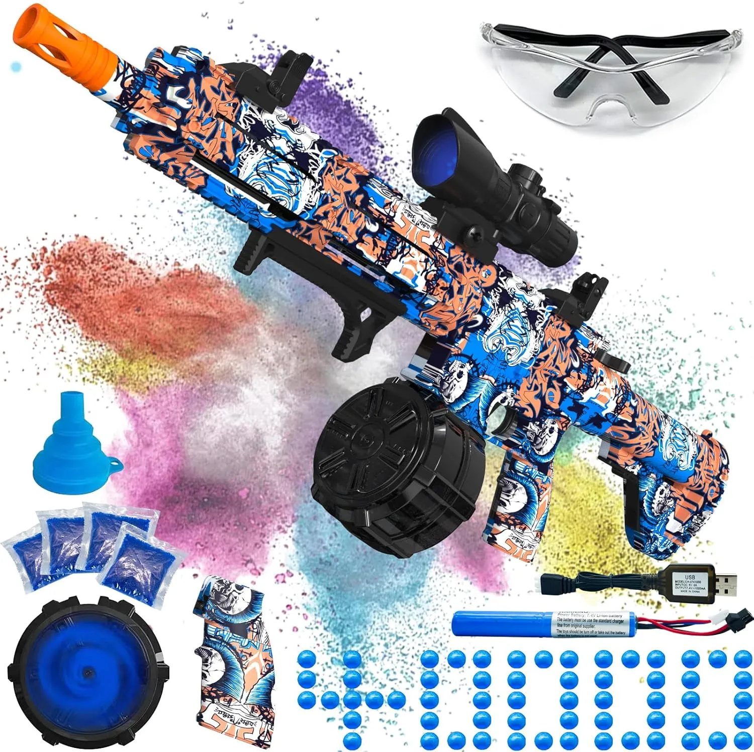 Electric Gel Ball Blaster, High Speed Automatic Splatter Ball Blaster with 40000  and Goggles, Rechargeable Splatter Ball Toys for Outdoor Activities Shooting Game Party Favor-Blue Pink