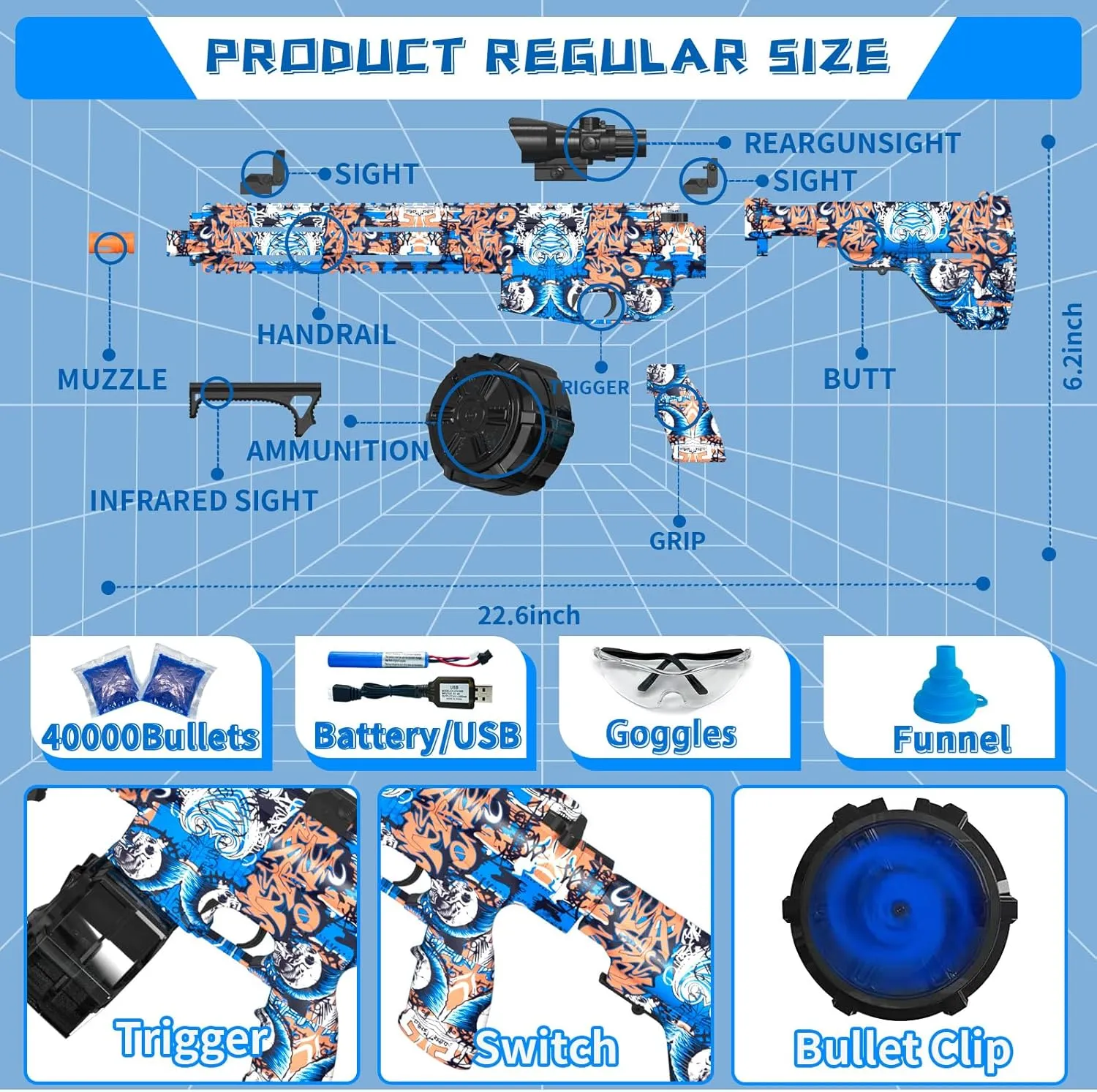 Electric Gel Ball Blaster, High Speed Automatic Splatter Ball Blaster with 40000  and Goggles, Rechargeable Splatter Ball Toys for Outdoor Activities Shooting Game Party Favor-Blue Pink