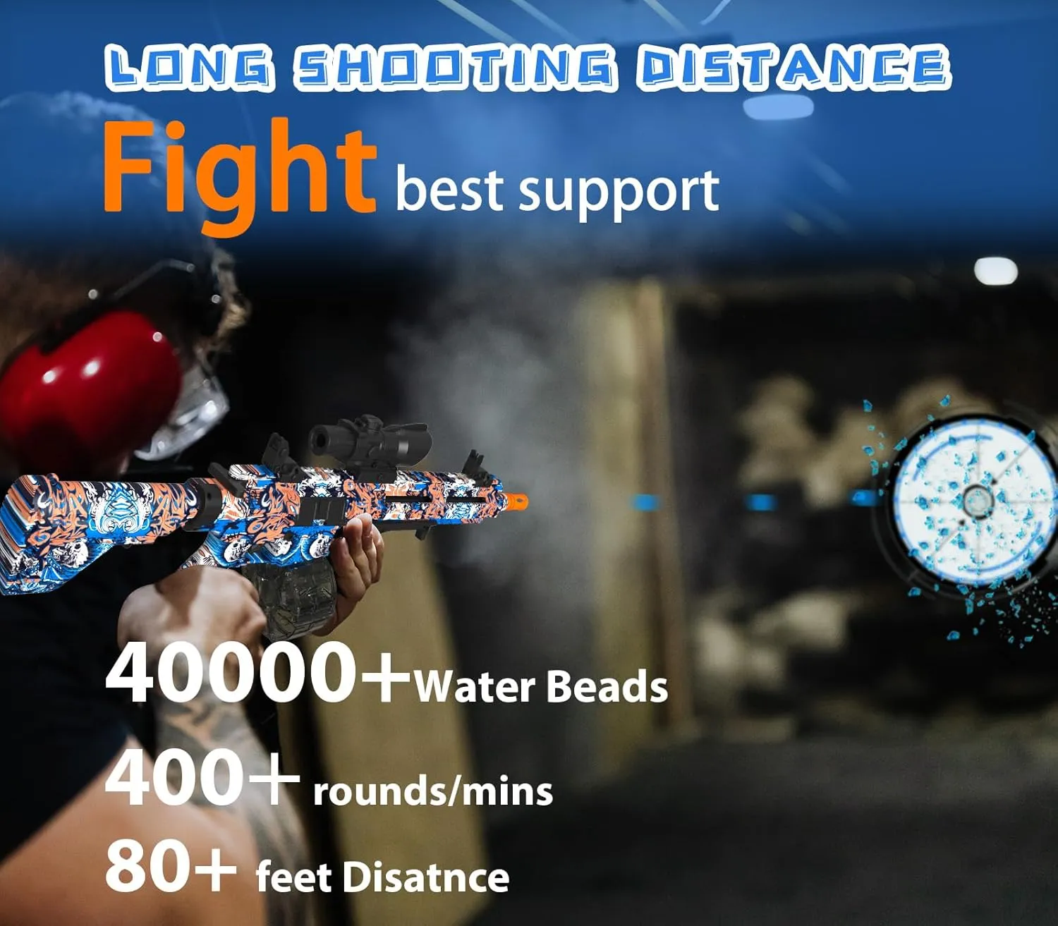 Electric Gel Ball Blaster, High Speed Automatic Splatter Ball Blaster with 40000  and Goggles, Rechargeable Splatter Ball Toys for Outdoor Activities Shooting Game Party Favor-Blue Pink