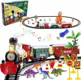 Electric Train Set-Remote Control Train Toy for Kids Ages 4-8-Christmas Train Toy w/Sounds & Lights,Railway Kits Passenger Coach & Tracks Game,Gift for Boys Girls 3 4 5 6 7 8  Year Old Kids