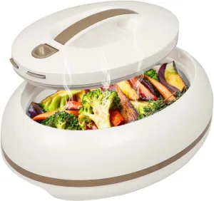 Elegant Large Oval Insulated Casserole Carrier Dish- One Hand Open Lid- 3.15 qt. Luxury Hot Pot Food Warmer/Cooler -Thermal Serving Bowl For Buffet/Parties-Stainless Steel Hot Food Container -Ivory