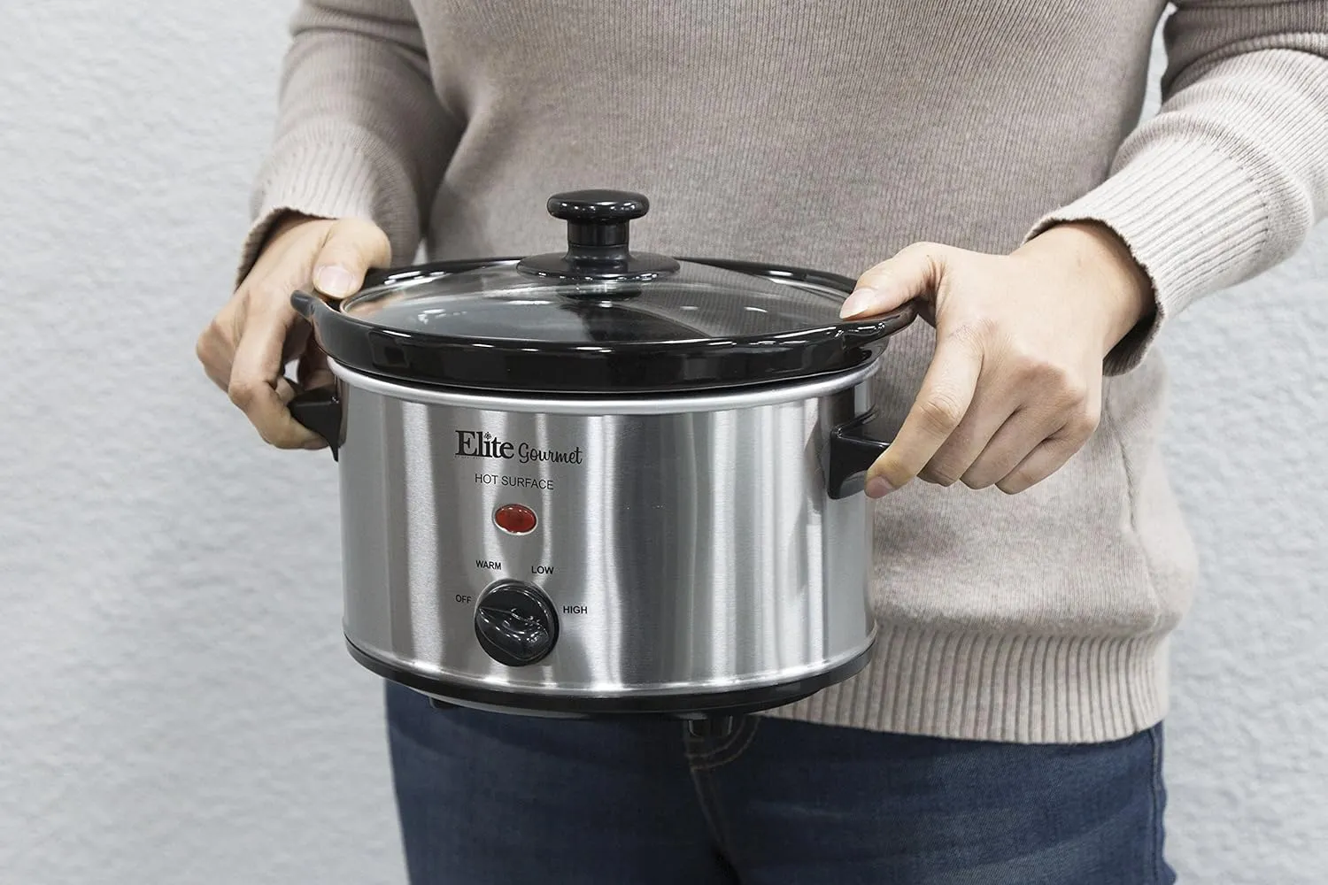 Elite Gourmet MST-275XS Electric Oval Slow Cooker, Adjustable Temp, Entrees, Sauces, Stews & Dips, Dishwasher Safe Glass Lid & Crock (2 Quart, Stainless Steel)