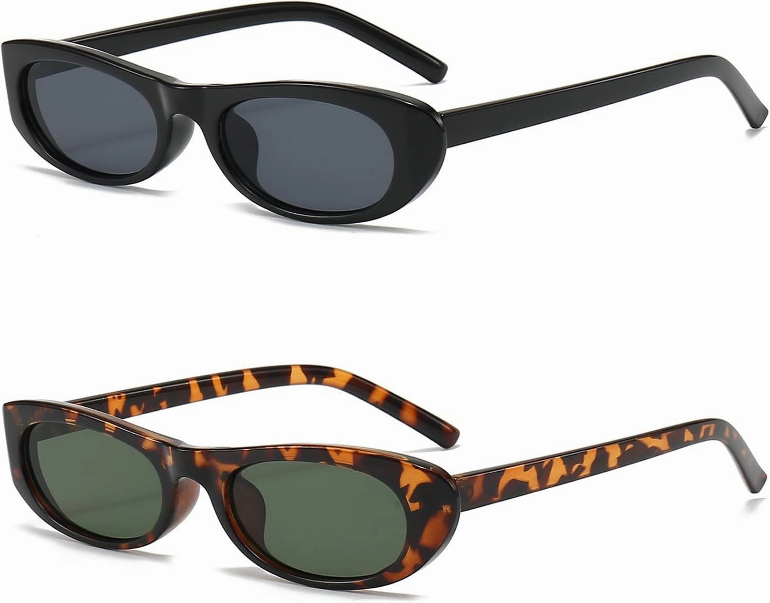 Elongated Narrow Cat Eye Sunglasses for Women 90s Retro Womens Oval Sunglasses Fashion Small Black Shades