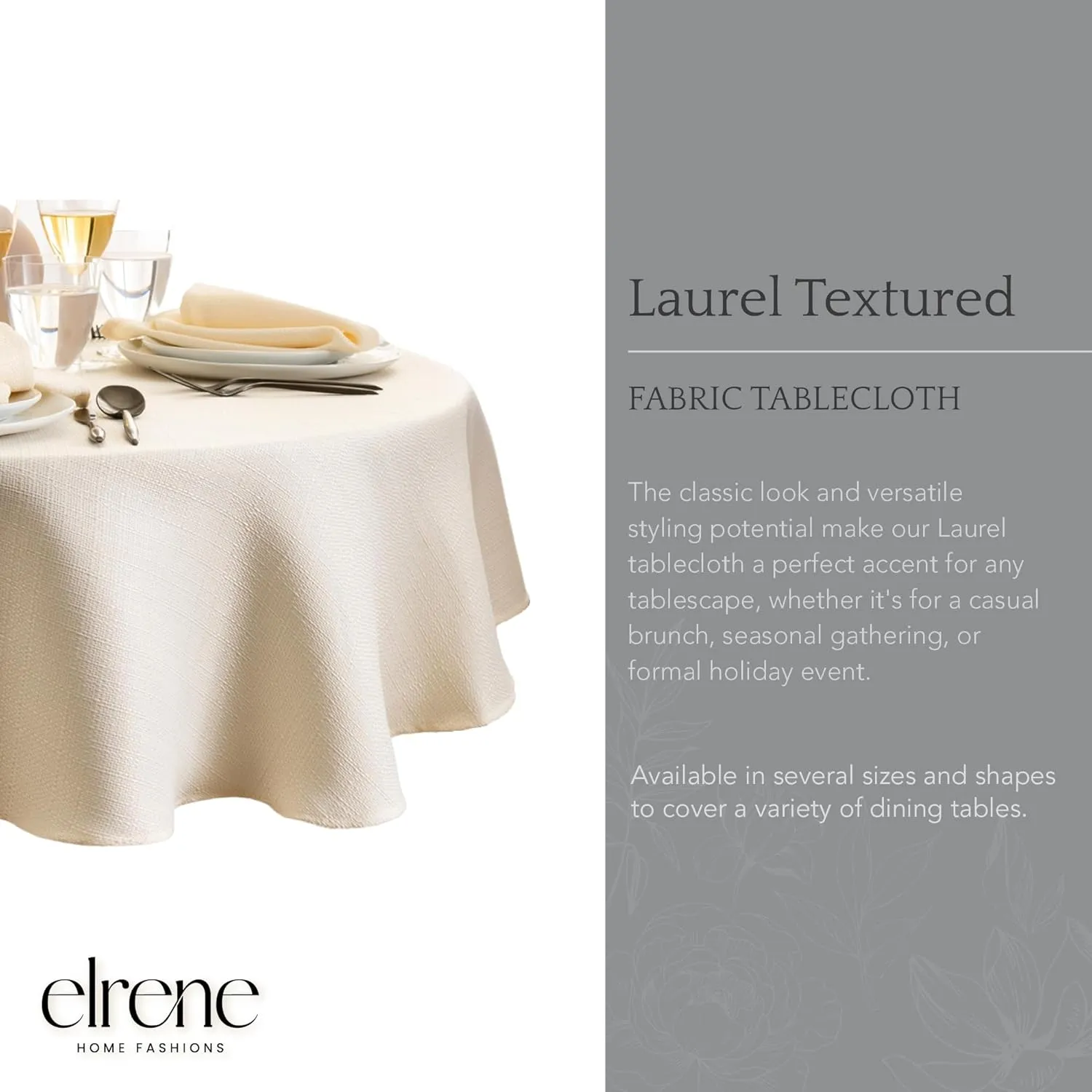 Elrene Home Fashions Laurel Solid Texture Water and Stain Resistant Tablecloth, 60"X84" Oval, Ivory