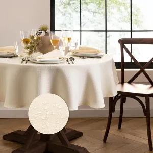 Elrene Home Fashions Laurel Solid Texture Water and Stain Resistant Tablecloth, 60"X84" Oval, Ivory