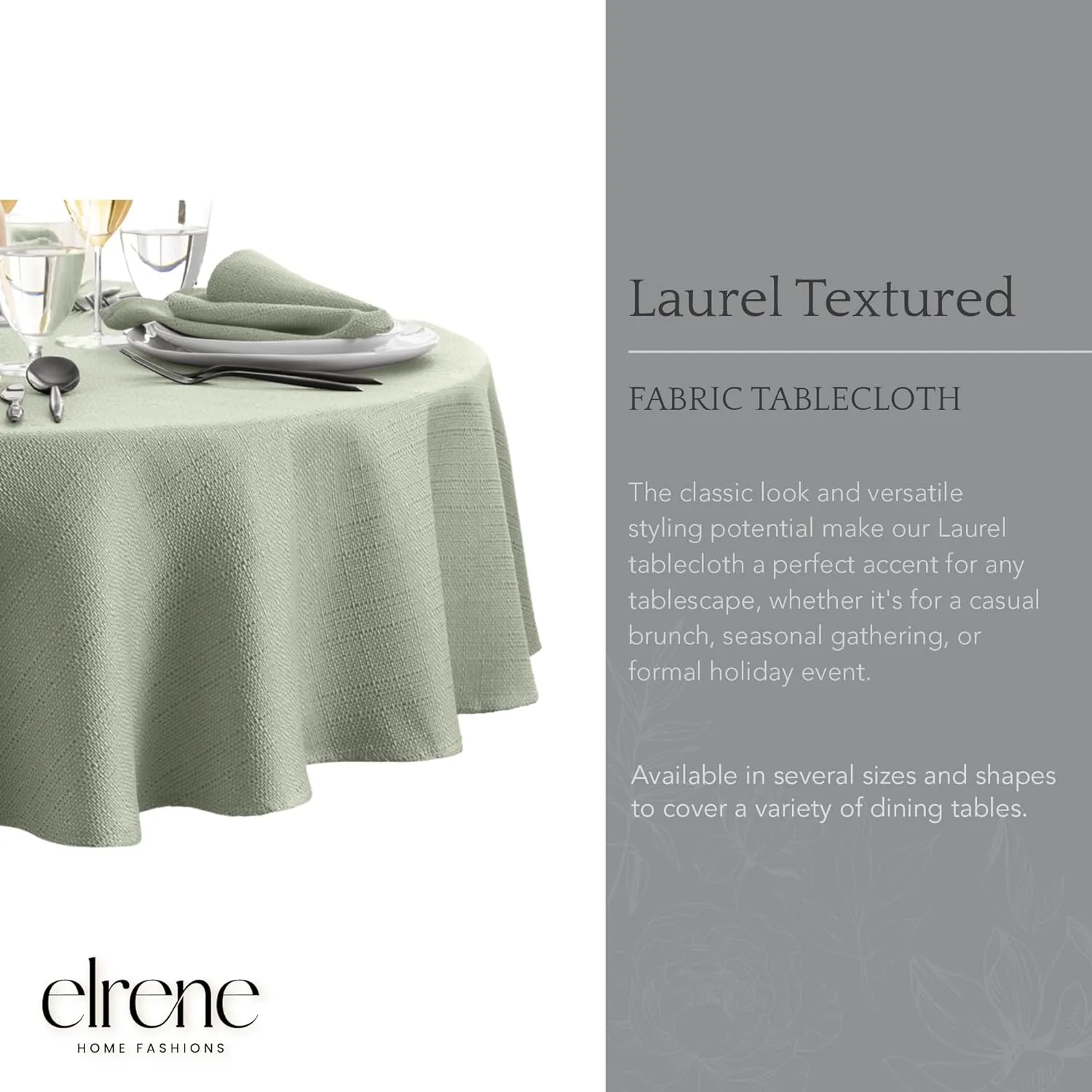 Elrene Home Fashions Laurel Solid Texture Water and Stain Resistant Tablecloth, 60"X84" Oval, Sage
