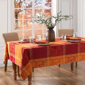 Elrene Home Fashions Maplewood Leaf Jacquard Fall/Harvest/Thanksgiving Woven Cotton Rectangle Tablecloth, 52"x70"