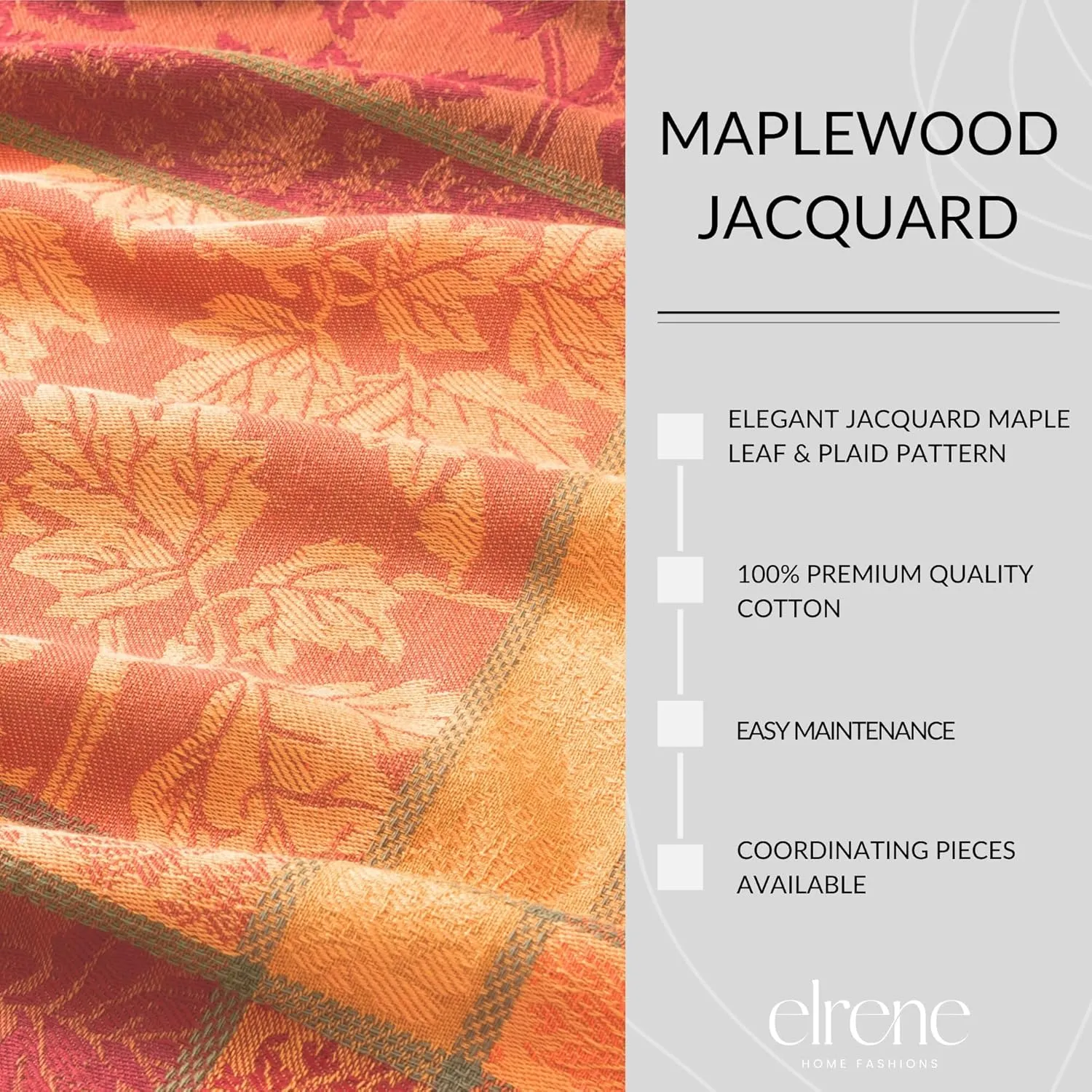 Elrene Home Fashions Maplewood Leaf Jacquard Fall/Harvest/Thanksgiving Woven Cotton Rectangle Tablecloth, 52"x70"