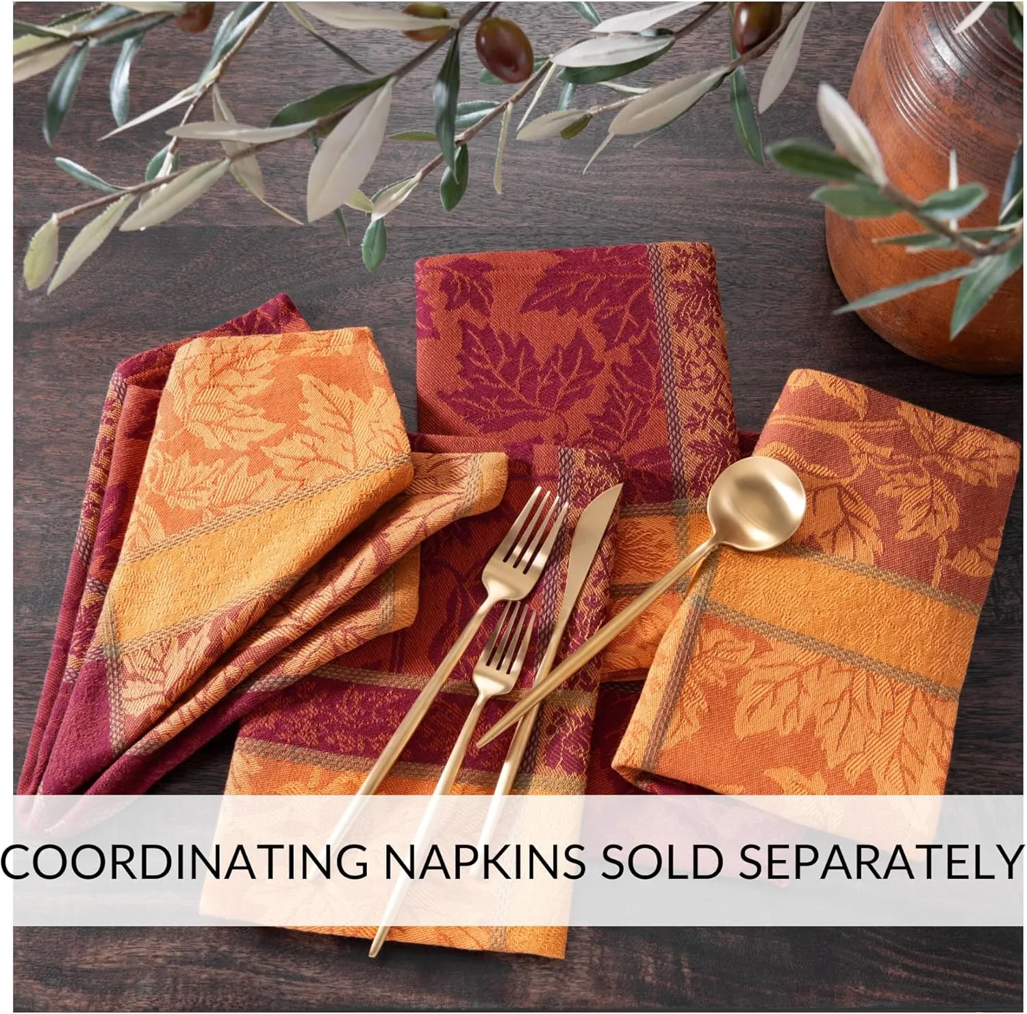 Elrene Home Fashions Maplewood Leaf Jacquard Fall/Harvest/Thanksgiving Woven Cotton Rectangle Tablecloth, 52"x70"
