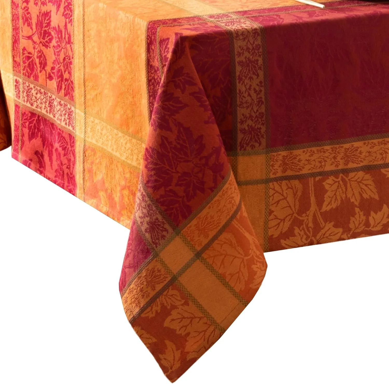 Elrene Home Fashions Maplewood Leaf Jacquard Fall/Harvest/Thanksgiving Woven Cotton Rectangle Tablecloth, 52"x70"