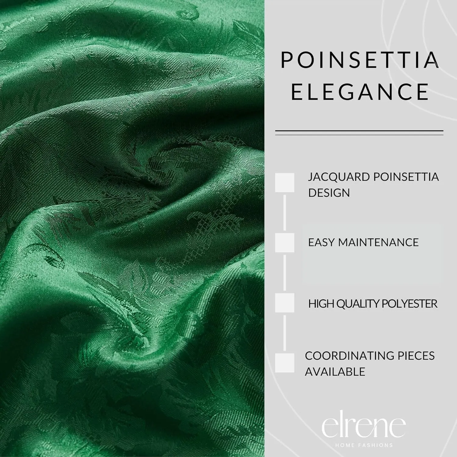 Elrene Home Fashions Poinsettia Elegance Jacquard Christmas/Holiday Waterproof Stain Resistant Dining Tablecloth, 60"X144" Oblong/Rectangle, Green
