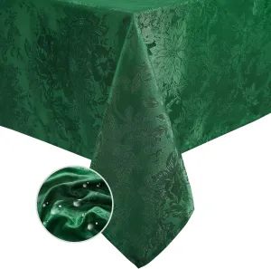 Elrene Home Fashions Poinsettia Elegance Jacquard Christmas/Holiday Waterproof Stain Resistant Dining Tablecloth, 60"X144" Oblong/Rectangle, Green