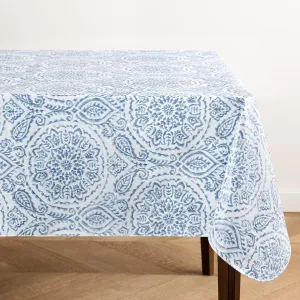 Elrene Home Fashions Savannah Boho Paisley Water- and Stain-Resistant Vinyl Tablecloth with Flannel Backing, 60 Inches X 120 Inches, Rectangle, Blue