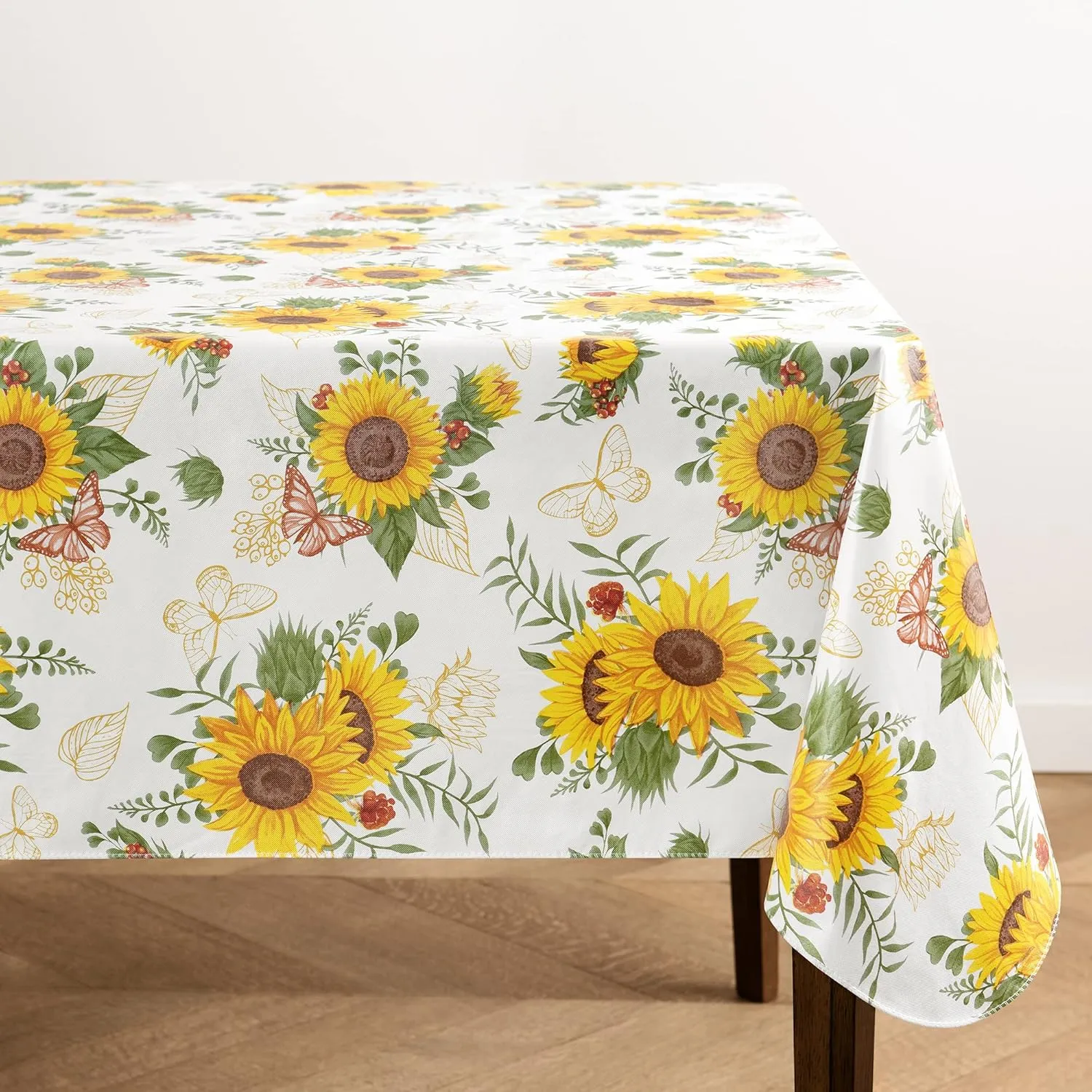 Elrene Home Fashions Sunflower Season Vintage Floral Water- and Stain-Resistant Vinyl Tablecloth with Flannel Backing, 60 Inches X 102 Inches, Rectangle