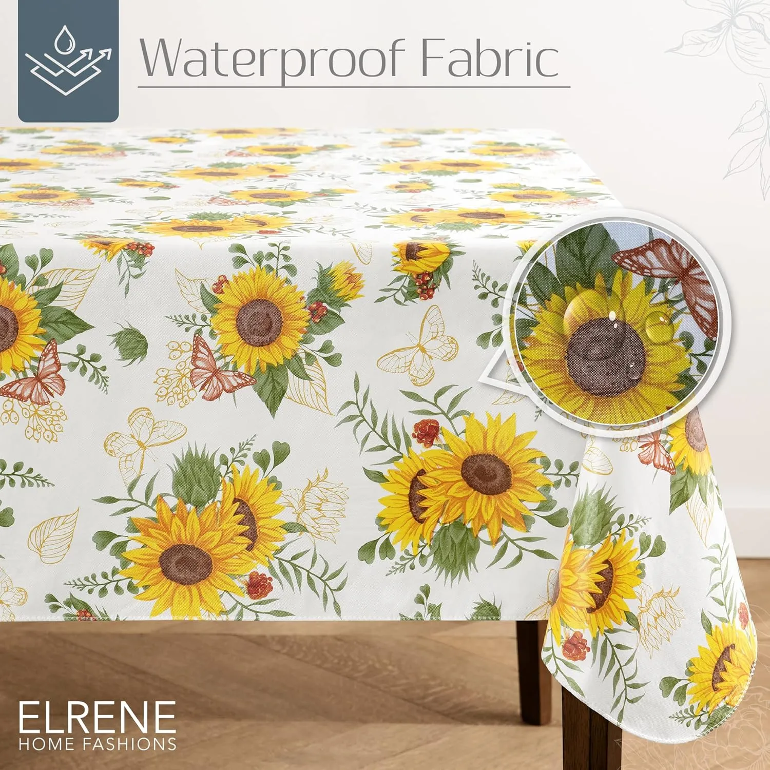 Elrene Home Fashions Sunflower Season Vintage Floral Water- and Stain-Resistant Vinyl Tablecloth with Flannel Backing, 60 Inches X 102 Inches, Rectangle