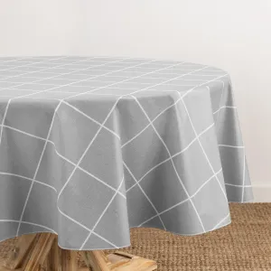 Elrene Home Fashions Windowpane Plaid Water- and Stain-Resistant Vinyl Tablecloth with Flannel Backing, 70 Inches X 70 Inches, Round, Gray