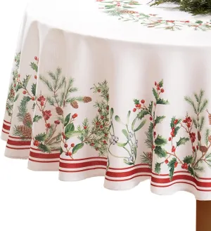 Elrene Home Fashions Winter Holiday Berry Bordered Tablecloth, Decorative Christmas Table Cover, 60" X 84", Oval, Multi Color