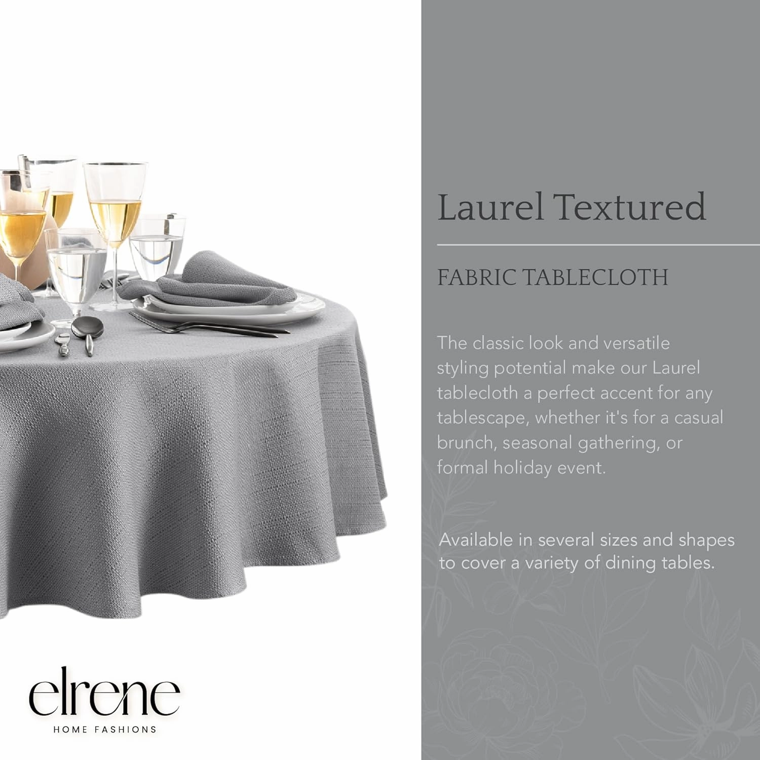 Elrene Home Fashions Laurel Solid Texture Water and Stain Resistant Tablecloth, 60"X84" Oval, Gray