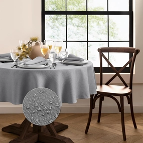 Elrene Home Fashions Laurel Solid Texture Water and Stain Resistant Tablecloth, 60"X84" Oval, Gray