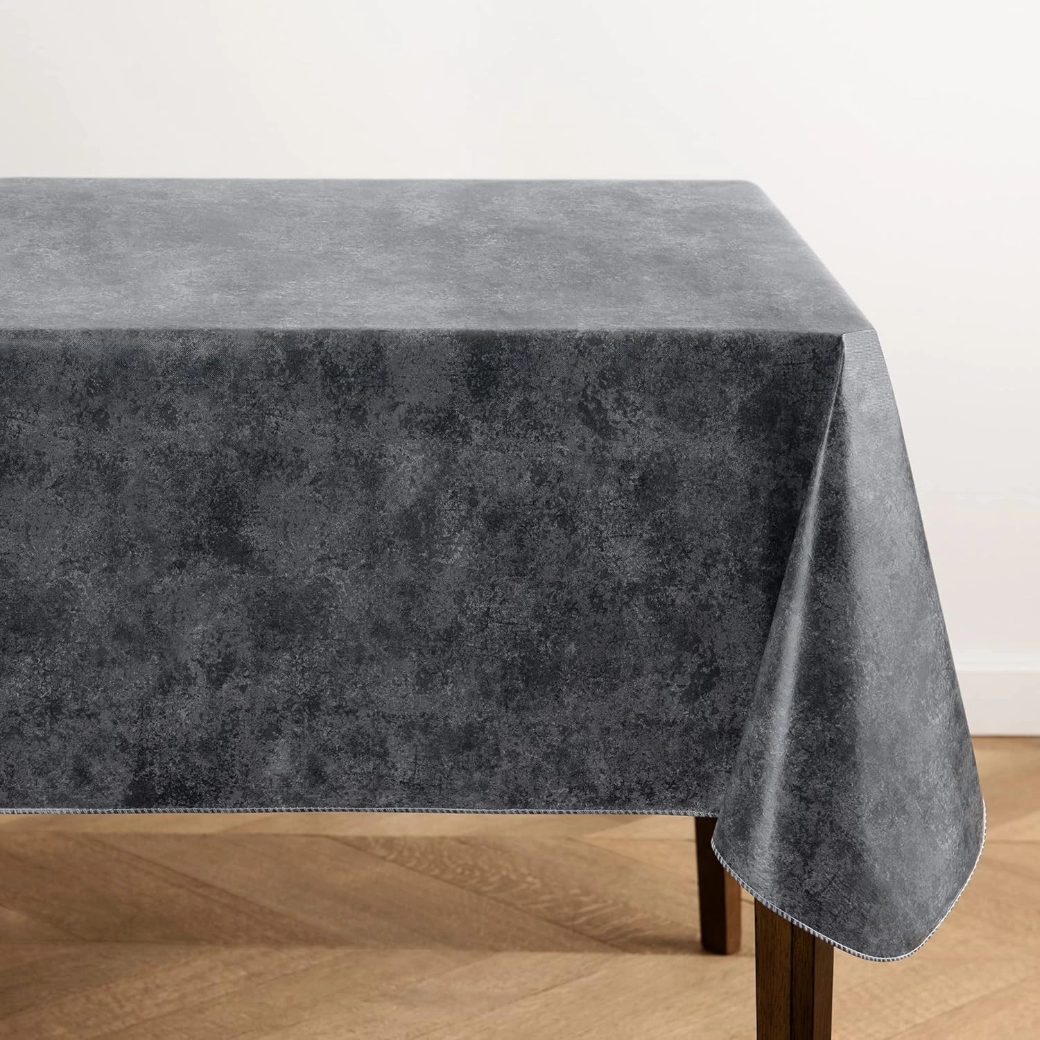 Elrene Home Fashions Mesa Marble Water- and Stain-Resistant Vinyl Tablecloth with Flannel Backing, 60 Inches X 120 Inches, Rectangle, Black