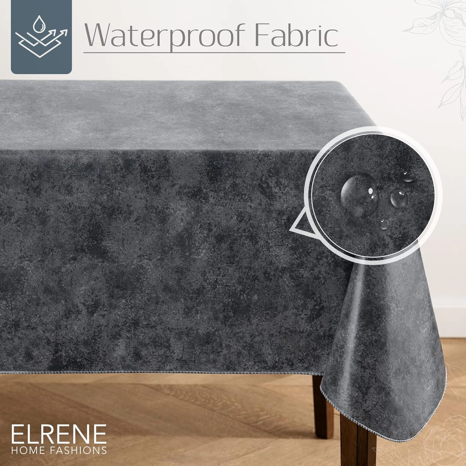 Elrene Home Fashions Mesa Marble Water- and Stain-Resistant Vinyl Tablecloth with Flannel Backing, 60 Inches X 84 Inches, Rectangle, Black
