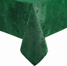 Elrene Home Fashions Poinsettia Elegance Jacquard Christmas/Holiday Wrinkle Resistant Dining Tablecloth, 52"X70" Oblong/Rectangle, Green
