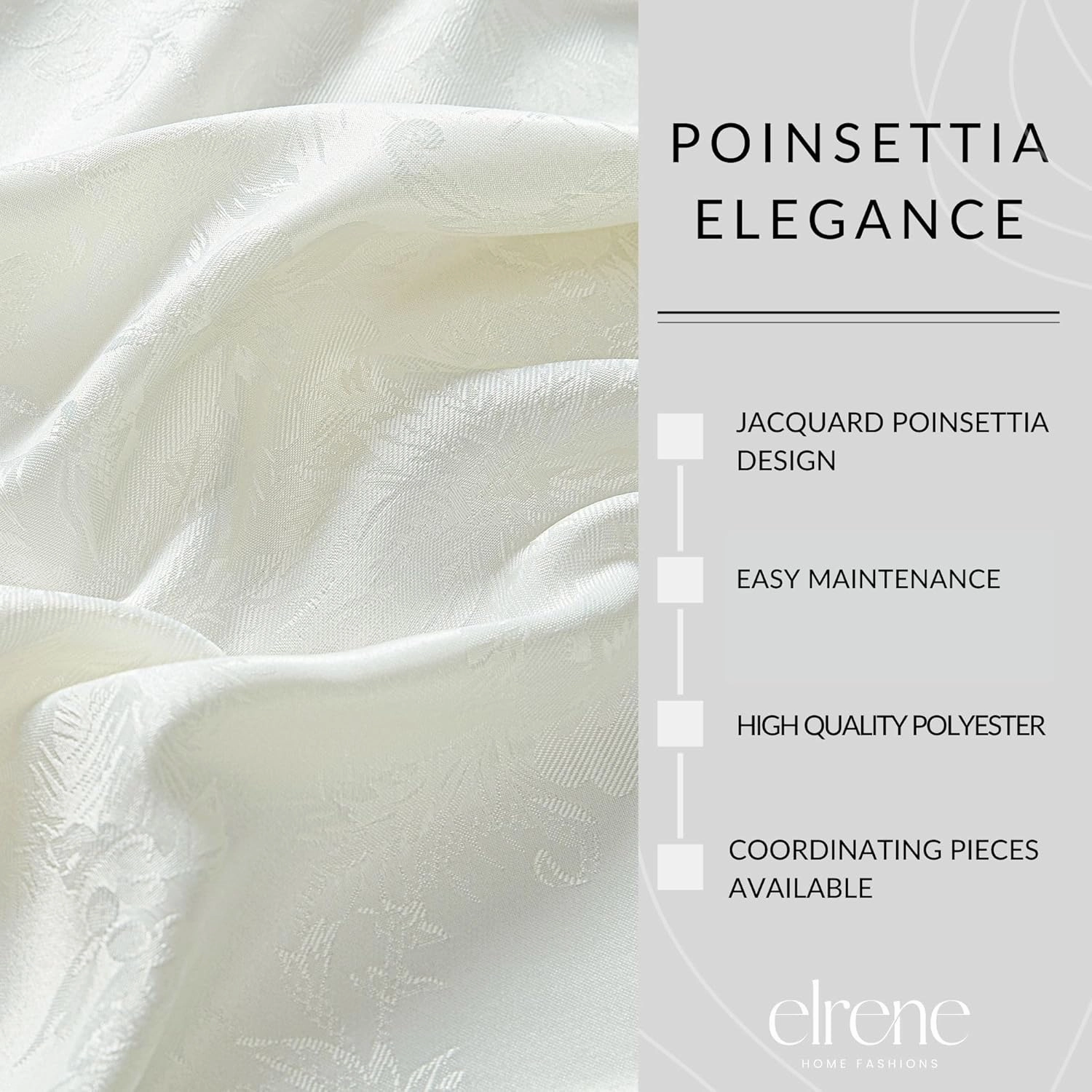 Elrene Home Fashions Poinsettia Elegance Jacquard Christmas/Holiday Wrinkle Resistant Dining Tablecloth, 52"X70" Oblong/Rectangle, Ivory